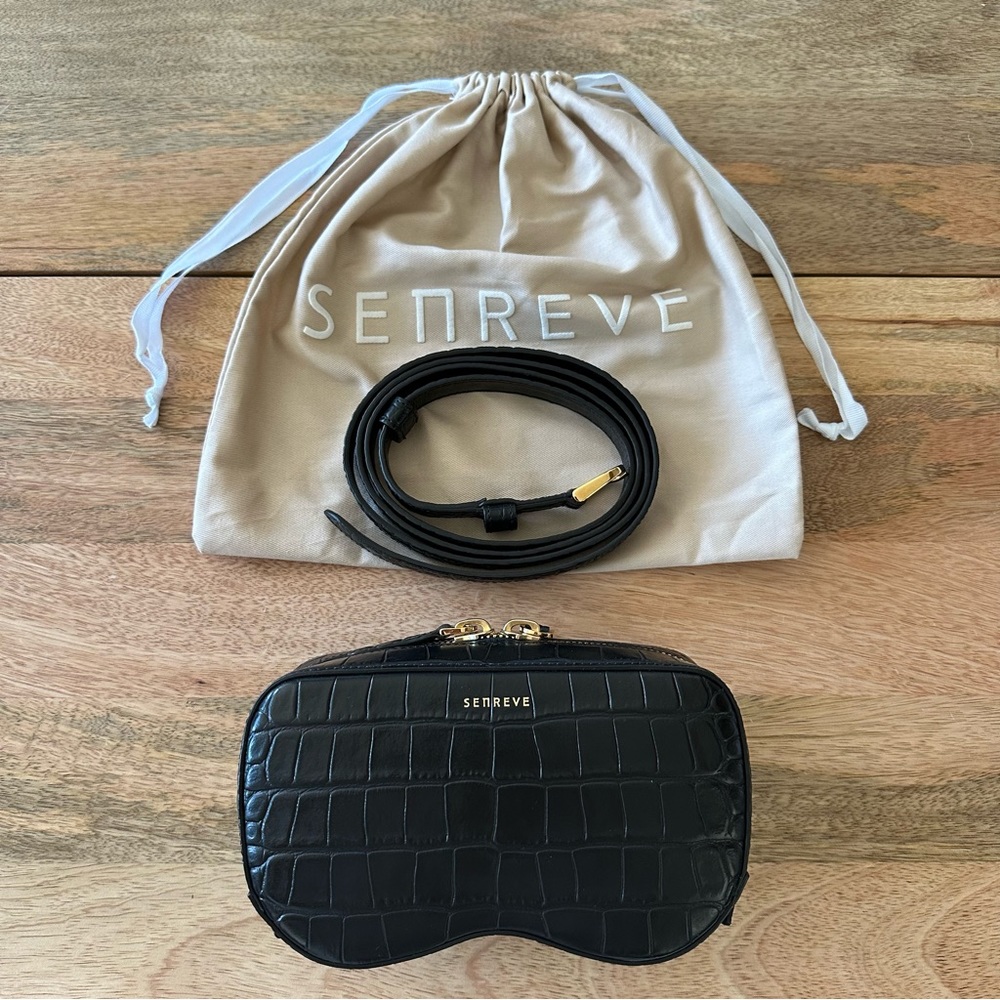 Senreve Coda Dragon Noir Black Embossed Leather Adjustable, Convertible Belt Bag